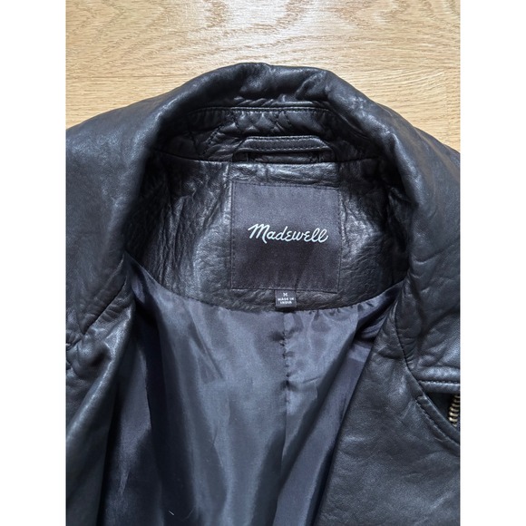 Madewell Womens Black Washed Leather Motorcycle Jacket Medium Edgy Moto Grunge - Picture 8 of 13